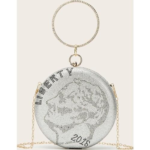 Luxy moon Round Shape Evening Clutch Bag For Women 2021 New Designer Luxury Diamonds Chains Purse and Handbag ZD2137