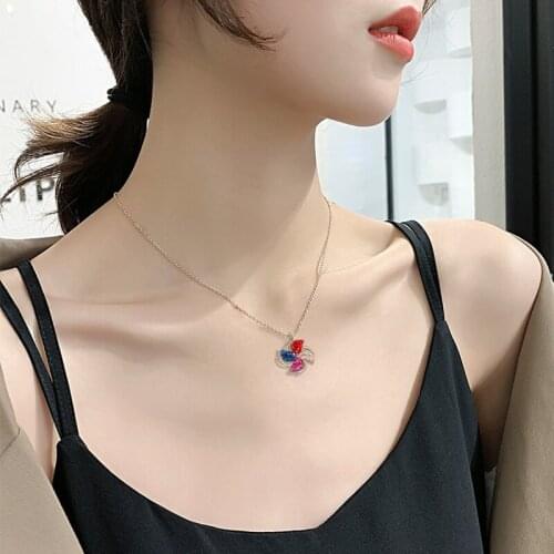 TIMEONLY Unique Design Windmill Titanium Steel Pendan Necklaces Multi Color Rhinestone Elegant Necklace for Women Girl Jewelry