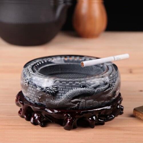 TOP COOL # 2020 Home shop Company OFFICE BAR 3D embossed dragon GOOD LUCK FENG SHUI crystal art Ashtray statue- Business gift