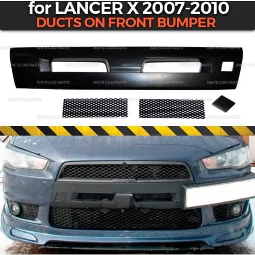 Ducts for Mitsubishi Lancer X 2007-2010 on front bumper air intake with mesh ABS plastic body kit decoration car styling tuning