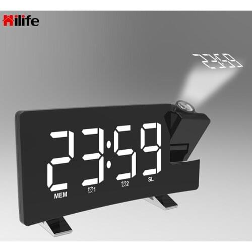 Rotating Backlight Projector Snooze Alarm Clock Timer FM Radio USB Projection Backlight Digital LED Clock