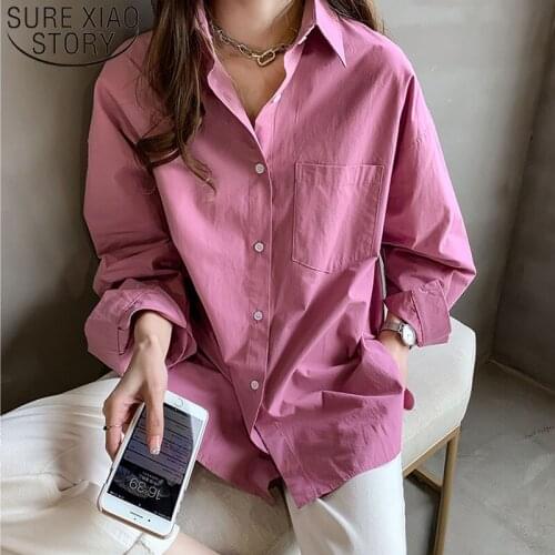 2021 Spring New Style Women Blouse Simple Temperament Large Size Solid Color Shirt Womens Loose Thin Korean Style Shirt 7940 50