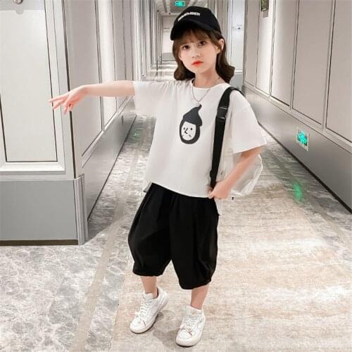 Teen Girls Clothing Solid Tshirt + Pants Girls Outfits Casual Tracksuit Girl Summer Childrens Tracksuit 6 8 10 12