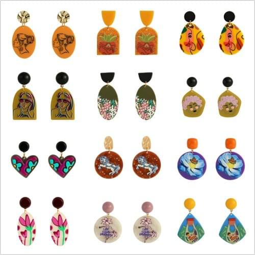 AENSOA 22 Style Acrylic Geometric Abstract Graffiti Dangle Drop Earrings for Women Vintage Earring Pendant Party Jewelry Gifts