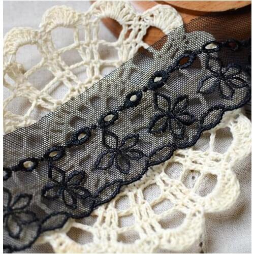 10 Meters 4.5cm Pretty Black Embroidered Lace Flower Fabric Trim DIY Wedding Bridal Dress Supplies Decoration Craft