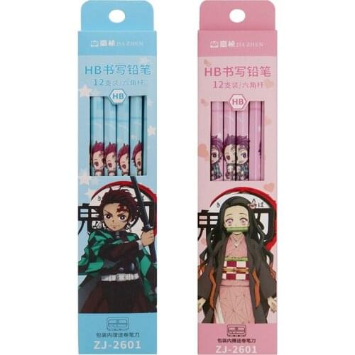 12 pcs/set Anime Demon Slayer Kimetsu No Yaiba HB Pencils Kawaii Cartoon Hexagon Pencils Students Writing Stationery Gift