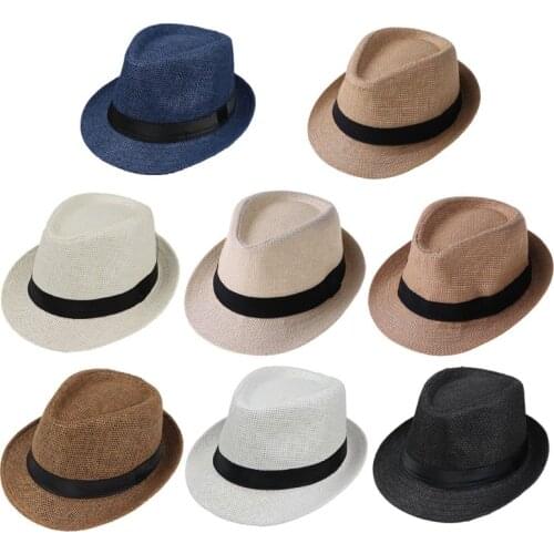 Children Kids Summer Beach Straw Hat Jazz Panama Trilby Fedora Hat Gangster Cap Outdoor Breathable Hats Girls Boys Sunhat