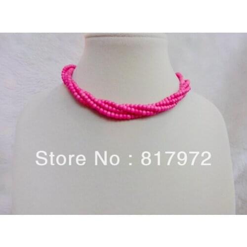 4Rows 4mm Bead Sweet Pink stone howlite Round Bead Multilayer Twined Handmade Necklace Woman jewelry Party charm &6N00137