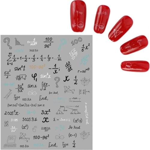 7Pcs/Set Fashion Nail Stickers Mathematical Letter Back Glue Nail Art Decoration Decals Manicure Salon Sticker