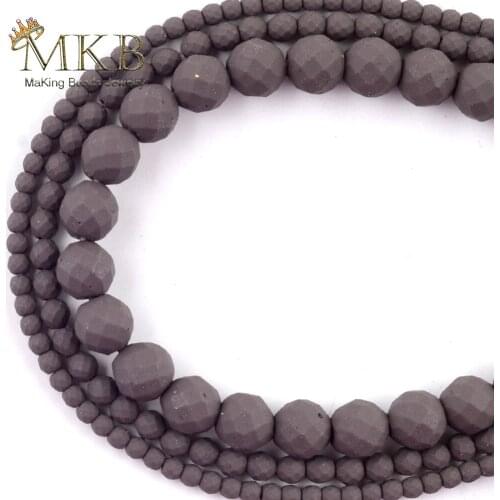 Natural Stone Hematite Black Grey Neon Rubber Beads Loose Faceted Matte Beads For Jewelry Making 2/3/4/6/8/10mm Diy Bracelet 15