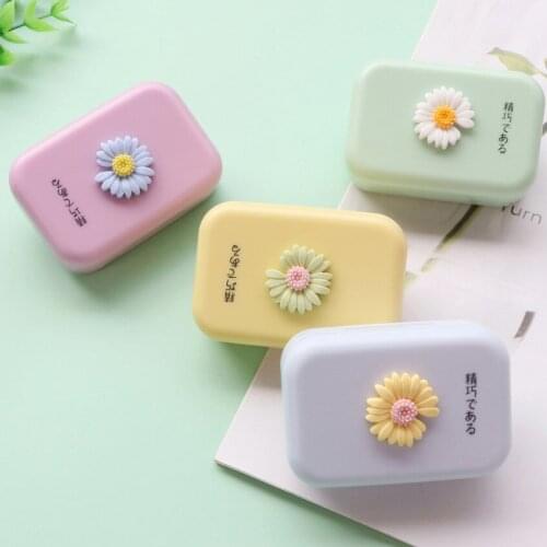 Daisy Flower Design Simple Contat Lens Case with Mirror Stick Tweezers Box