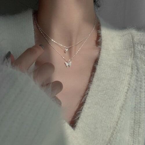 Butterfly double-layer necklace female simple design sense niche temperament cold wind clavicle chain new necklace for women