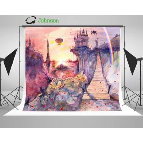 Sea Castle Rocks Cliffs Dragon Rainbow Bridge Watercolor backdrop polyester or Vinyl cloth Computer print wall Backgrounds