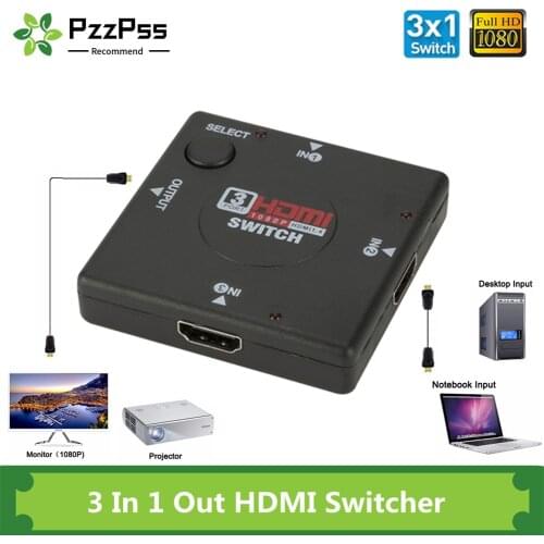 PzzPss 1080P HDMI Switch 3 input 1 Output Mini 3 Port HDMI Switch Female to Female Switcher Splitter Box Selector For HDTV PC