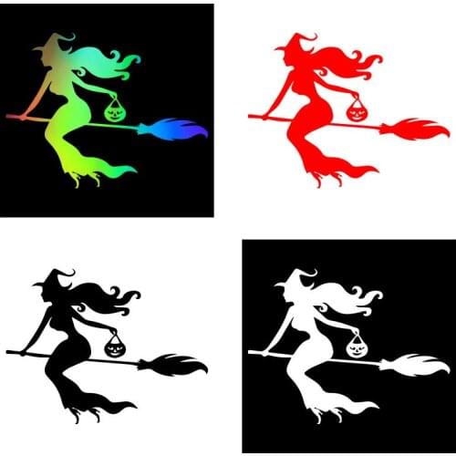Halloween Witch Broomstick Flying Car Sticker Fashion Window Decoration Pet Sunscreen Sticker Black / White / Red / G