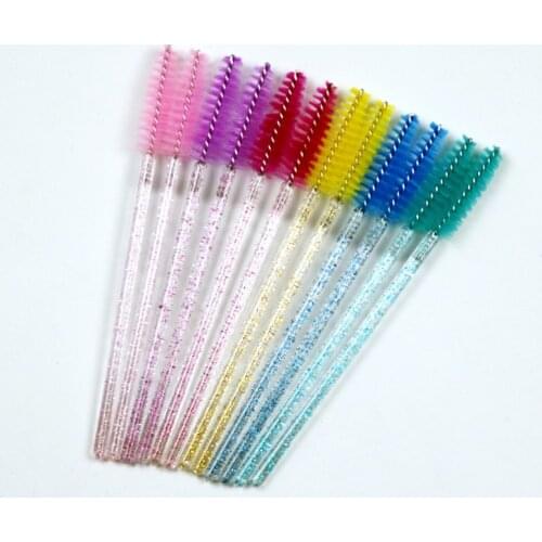 50 Pcs Disposable Crystal Rod Eyelash Brushes For Beauty Portable Nylon Head Solid Portable Eyelash Volume Daily Makeup Brush