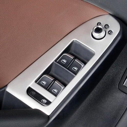 Stainless Steel Car Window Glass Lifting Buttons Frame Decoration Cover Trim 4Pcs For Audi A4 B8 2013-2016 LHD Door Armrest Trim