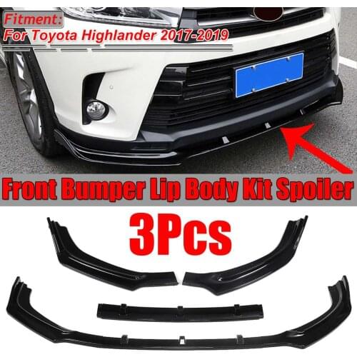3PCS Carbon Fiber Look / Black Car Front Bumper Splitter Lip Diffuser Spoiler Body Kit For Toyota For Highlander 2017 2018 2019