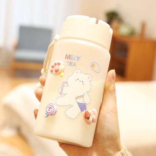 Korean Cartoon Frosted Water Bottle Cute Bear 3D Resin Sticker for Student Kids Portable Drinking Bottles Leak-Proof BPA Free
