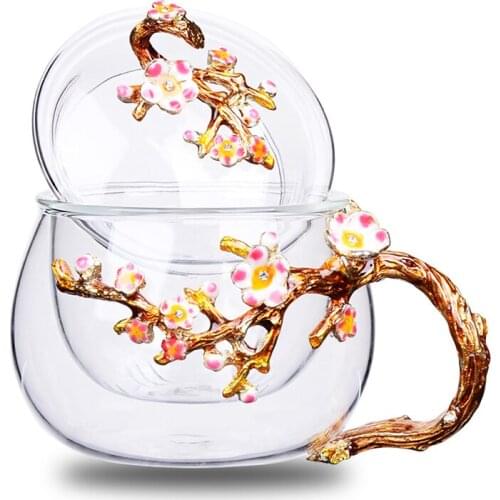 Creative Enameled glass tea cup Water Cups office glass flower cup and filter mugs cover heat-resistant drinkware Wedding Gift