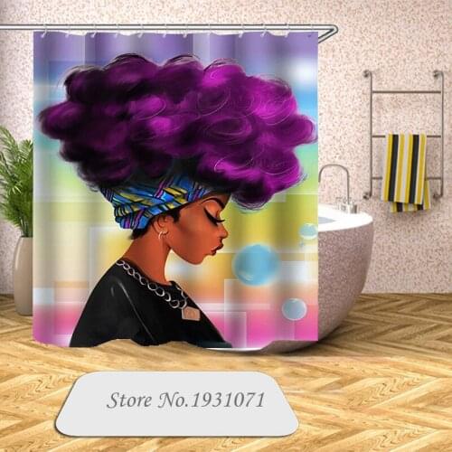 Popular African Woman 3D Print Shower Curtain Polyester Fabric Bathroom Curtain Waterproof Hook Bath Curtain 01