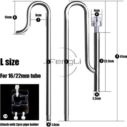 JFENGLI MUFAN Class 1 Mirror Surface Stainless Steel Oil Film Skimmer with Inflow Outflow Pipe Tube for Aquarium Filiter