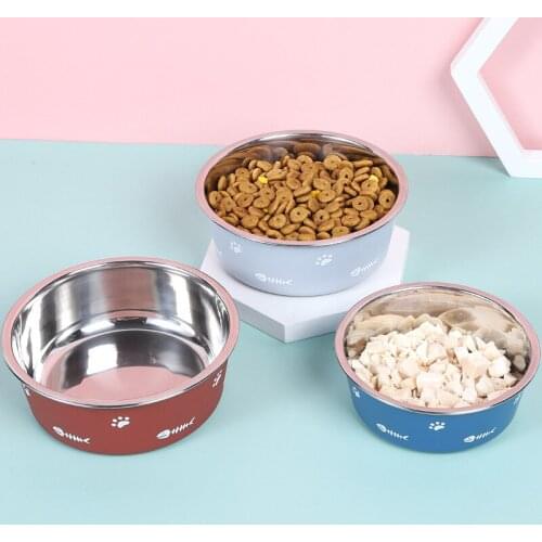 Dog feeding bowl Pet non-slip stainless steel plastic double feeding bowl, pet cat premium print food plate, pet feeding bowl