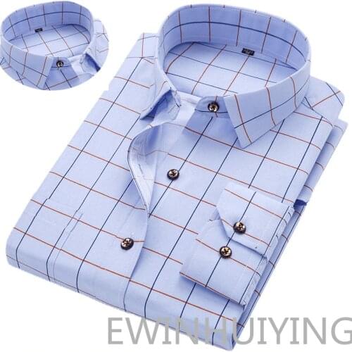 Fashion Hot Sale Mens Long-sleeve Shirts Young Mens Korean Slim Business Shirts Casual All-match Plaid Square Collar Shirts