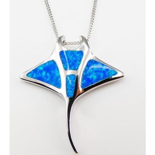 Sea Life Collection Opal Jewelry 925 Sterling Silver Blue Opal Stingray Pendant Necklace For Women Gift