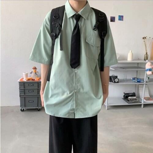 2021 Summer Shirt Mens Short Sleeve Retro Hong Kong Port Hong Kong Wind Brand Wind 26