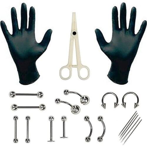 14G/16G Body Piercing Tools Kit Needle Sets Cartilage Tool for Women Horseshoe Nose Lip Eyebrow Tongue Ring Body Jewelry