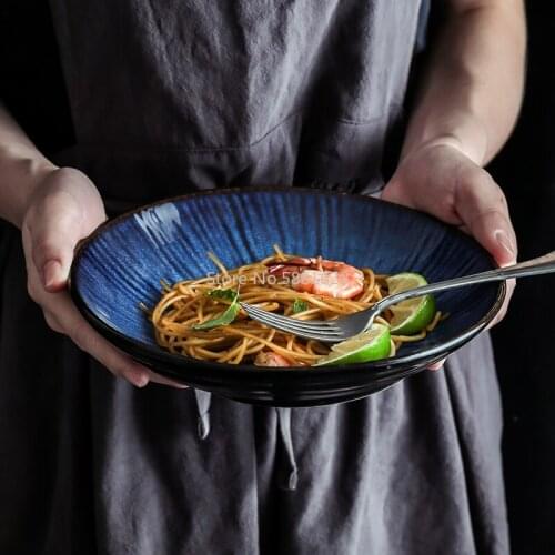 New Kiln Glaze Blue Color Oblique Plate Bowl 2 Sizes Dishes