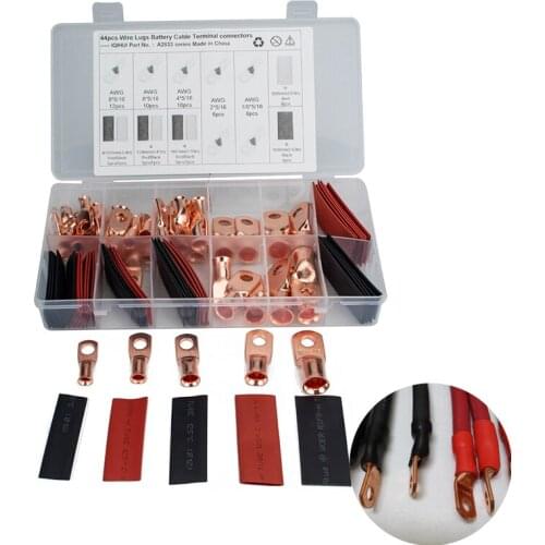 2020 new 44pcs SC10-6 Bolt Hole Tinned Copper Cable lugs Battery Terminals set Wire terminals connector