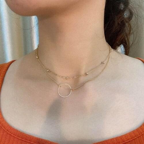 New Arrival 2021 Fashion Modern Choker Necklace Two Layers Round Necklaces Gold Color Necklace Choker Jewelry For Women