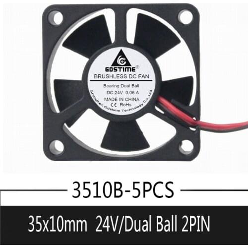 5Pcs Gdstime 35mm 35x35x10mm 24V 2Pin Dual Ball Bearing Mirco Brushless DC Cooling Cooler axial Fan