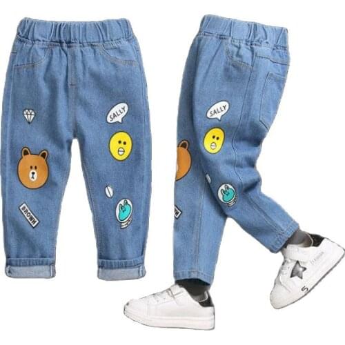 2021 Fall Children 's Cartoon Trousers Cotton Pants Fashion Girl Jeans Cowboy Boys Ripped Jeans Kids Casual Jeans Baby Clothes