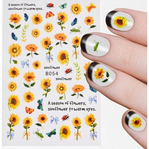1Set Daisy Floral Nail Stickers Sunflower Blossom Nail Art Water Decals Transfer Foils Sliders 12 Sheets Self-Adhesive Stickers