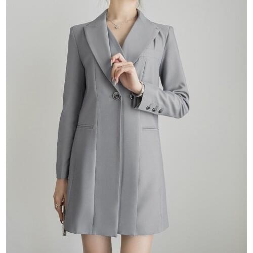 New arrival fashion korean spring suit casual women OL temperament professional double breasted solid slim chiffon long blazer