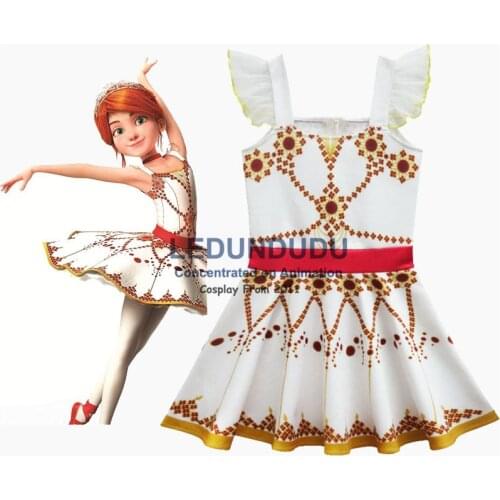 Summer Childrens Red Print Dress Movie Ballerina Felicie Cosplay Costume Kid Baby Girls Sleeveless Dress