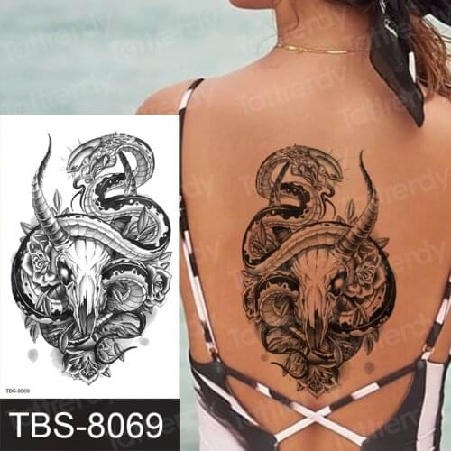 Fake tattoo dragon snake animals waterproof temporary tattoos for women men on body art back arm shoulder black henna tatoo fake