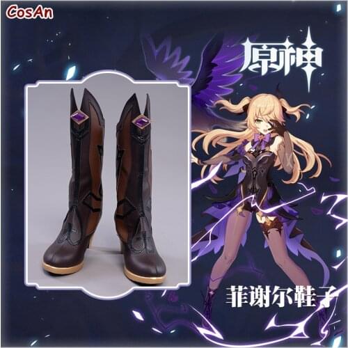 Hot Game Genshin Impact Fischl Shoes Cosplay The High Quality Universal Brown High Tops Adventure Boot Role Play Used 35-41 Size