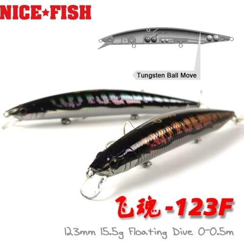 FEIHUN Floating Minnow Lure 123mm 15.5g Tungsten Weight Artificial Professional Plastic Bait For Pike Sea Bass Fishing