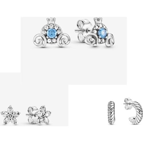 Sparkling Snowflake Pandora Earrings for Women 925 Sterling Silver Ear rings Fashion Jewelry Clear CZ Earring