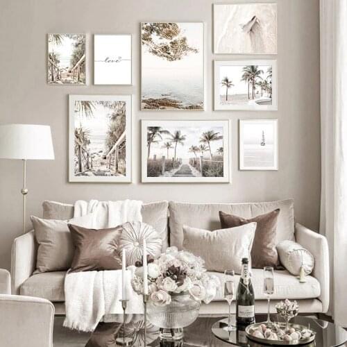 Nordic Modern Beach Scenery Coconut Tree Decorative Canvas Painting Wall Art Posters For Living Room Decoration