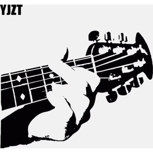 YJZT 15.8CM*12.4CM Fun Acoustic Guitar Hand Poster Vinyl Black/Silver Car Sticker C22-0671