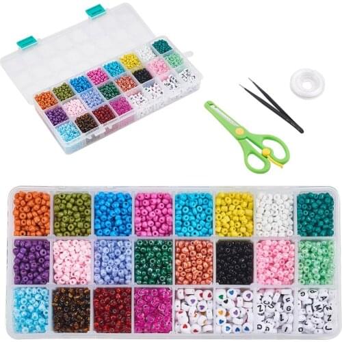 1set Glass Seed Beads Letter Alphabet Beads Elastic Thread Set DIY Bracelet Jewelry Making Kit