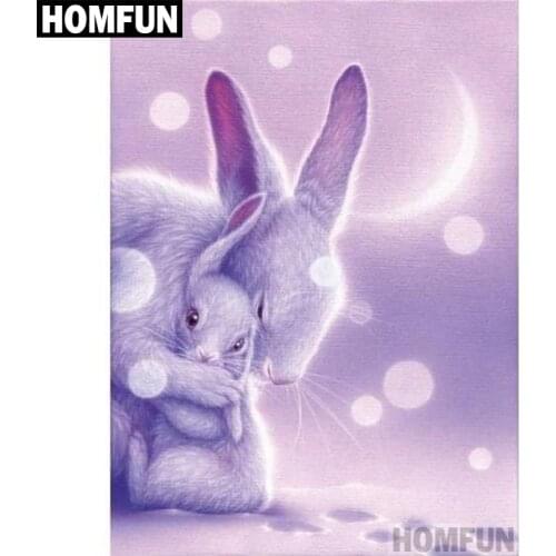 HOMFUN DIY Diamond Painting "Rabbit Family" Full Drill Square Round Diamond Embroidery 5D Cross Stitch Decoration Home A04178