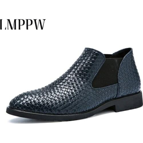 Plus Size 38-48 Luxury Brand Chelsea Boots Hand Knitted Mens Leather Boots Men Boots Business Men Shoes Ankle Boots 2.5a