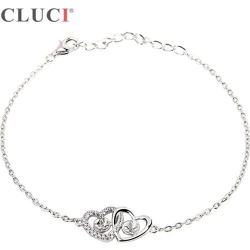 CLUCI Valentines Gift 925 sterling silver Double Heart bracelet accessary love Bijoux Fine Dainty Heart Tiny bracelet SB052SB