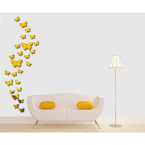 JM005Butterfly Pattern Mirror Sticker Living Room Bedroom Background Decorative Wall Sticker